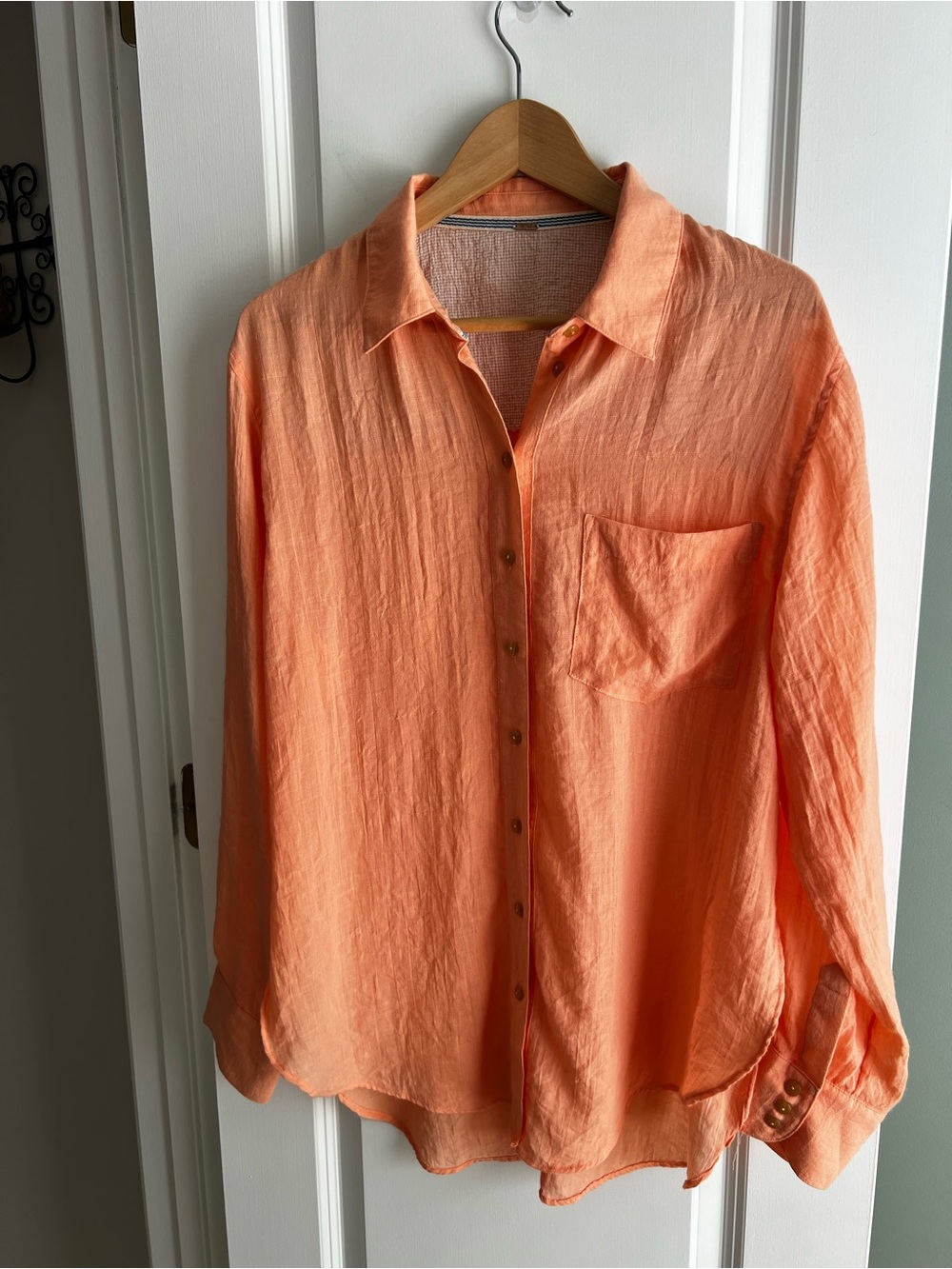 Free People That’s A Wrap Button-Down Shirt Oversized Peach Size S